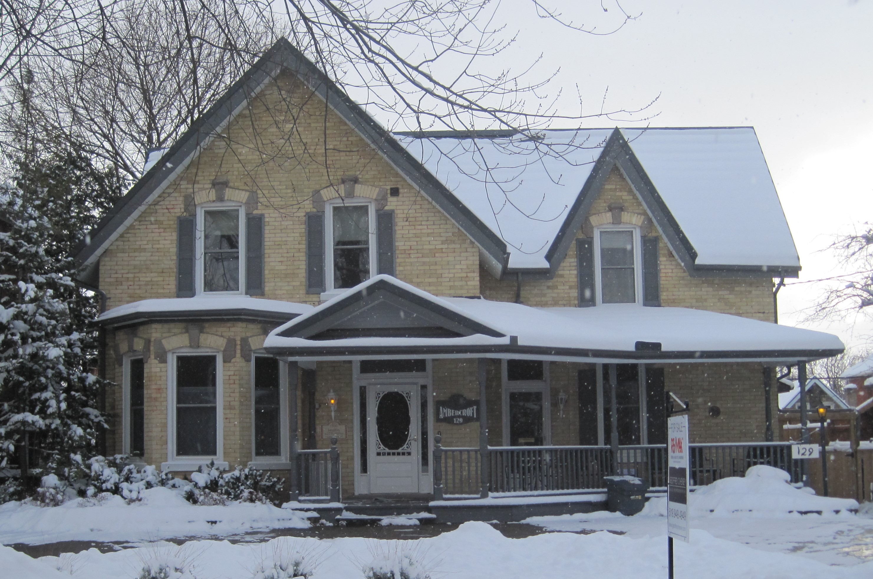 Yellow brick Gothic Revival style house