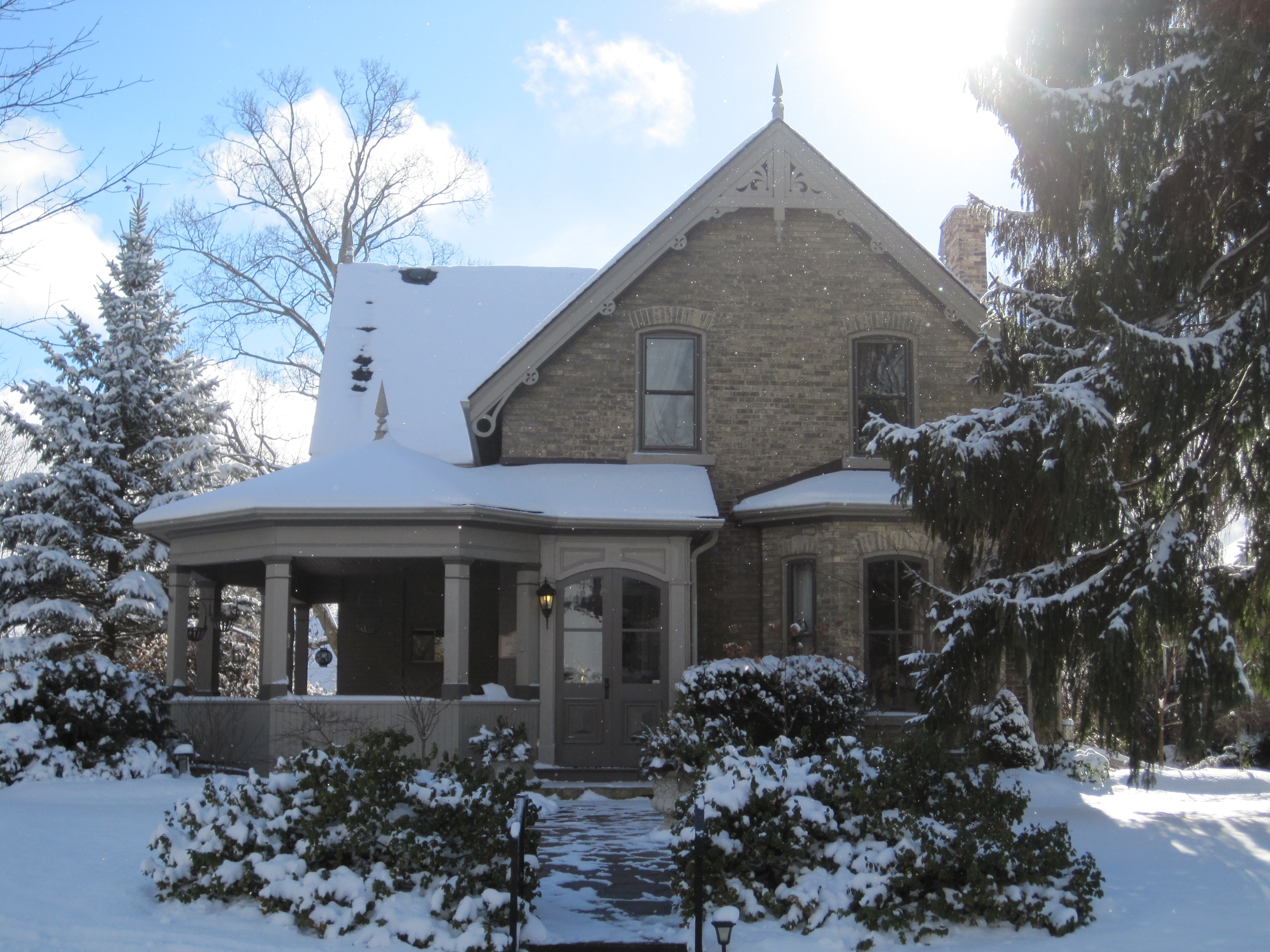 Yellow brick Gothic Revival style house