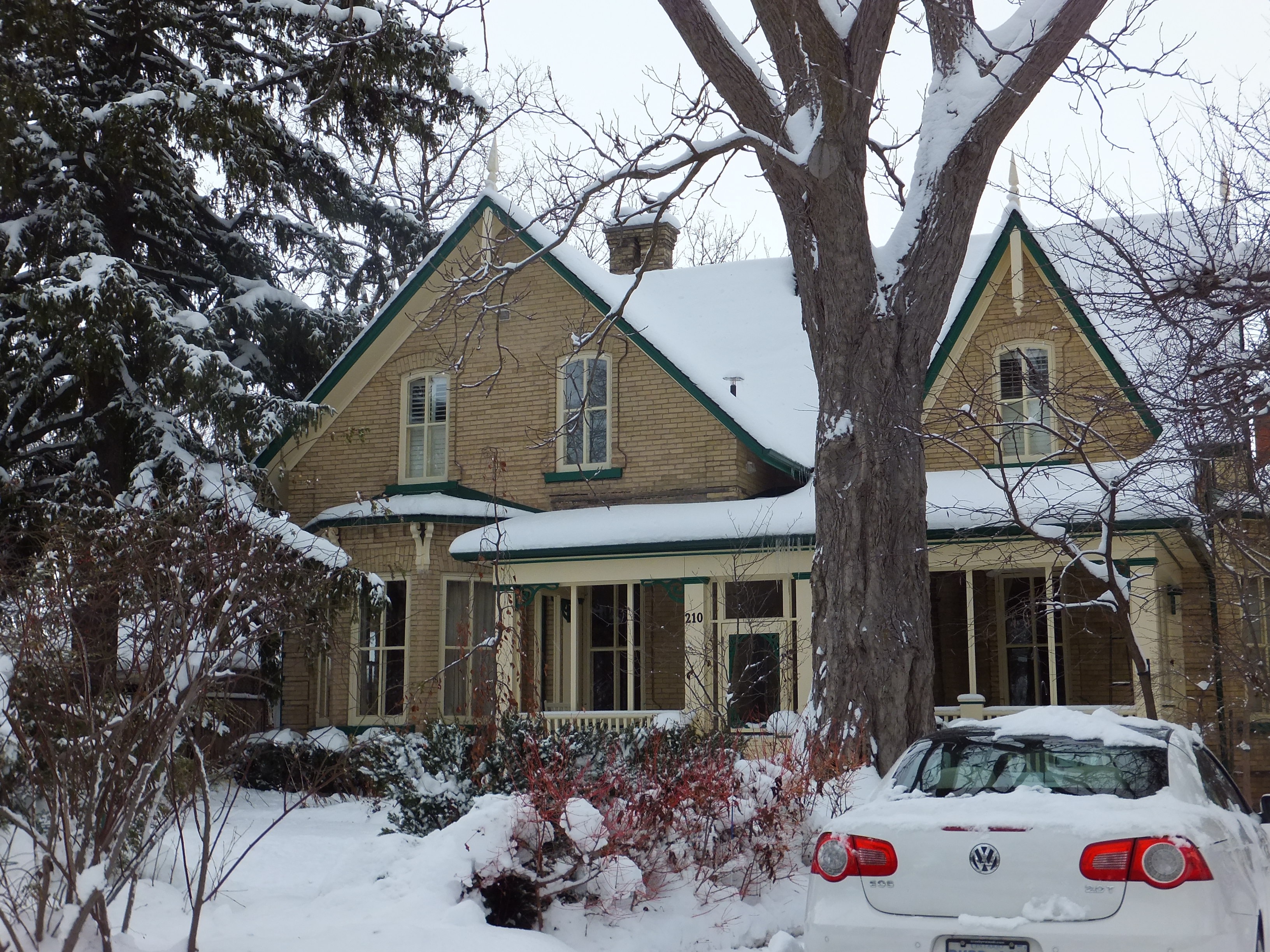 Yellow brick Gothic Revival style house