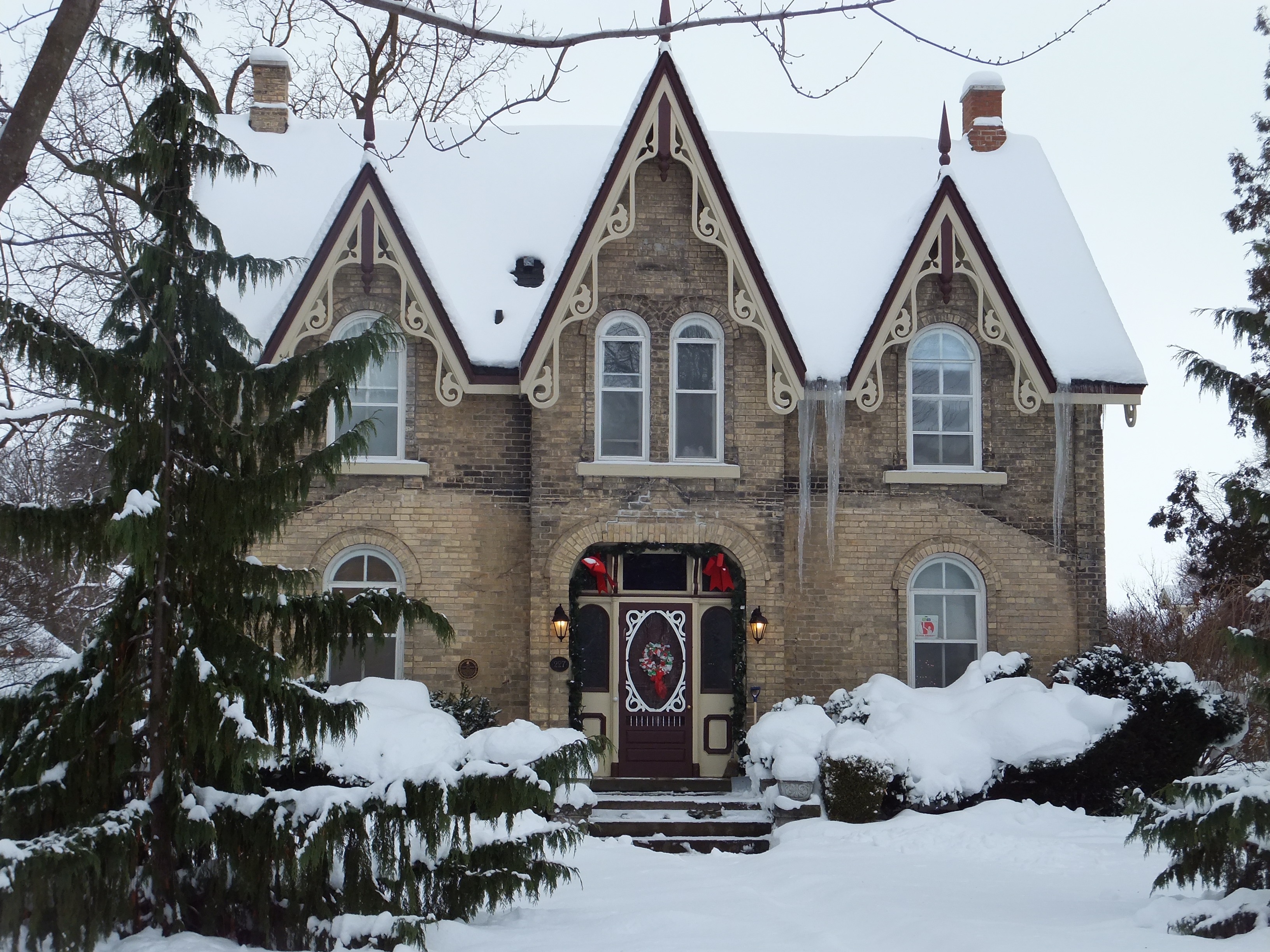 Yellow brick Gothic Revival style house