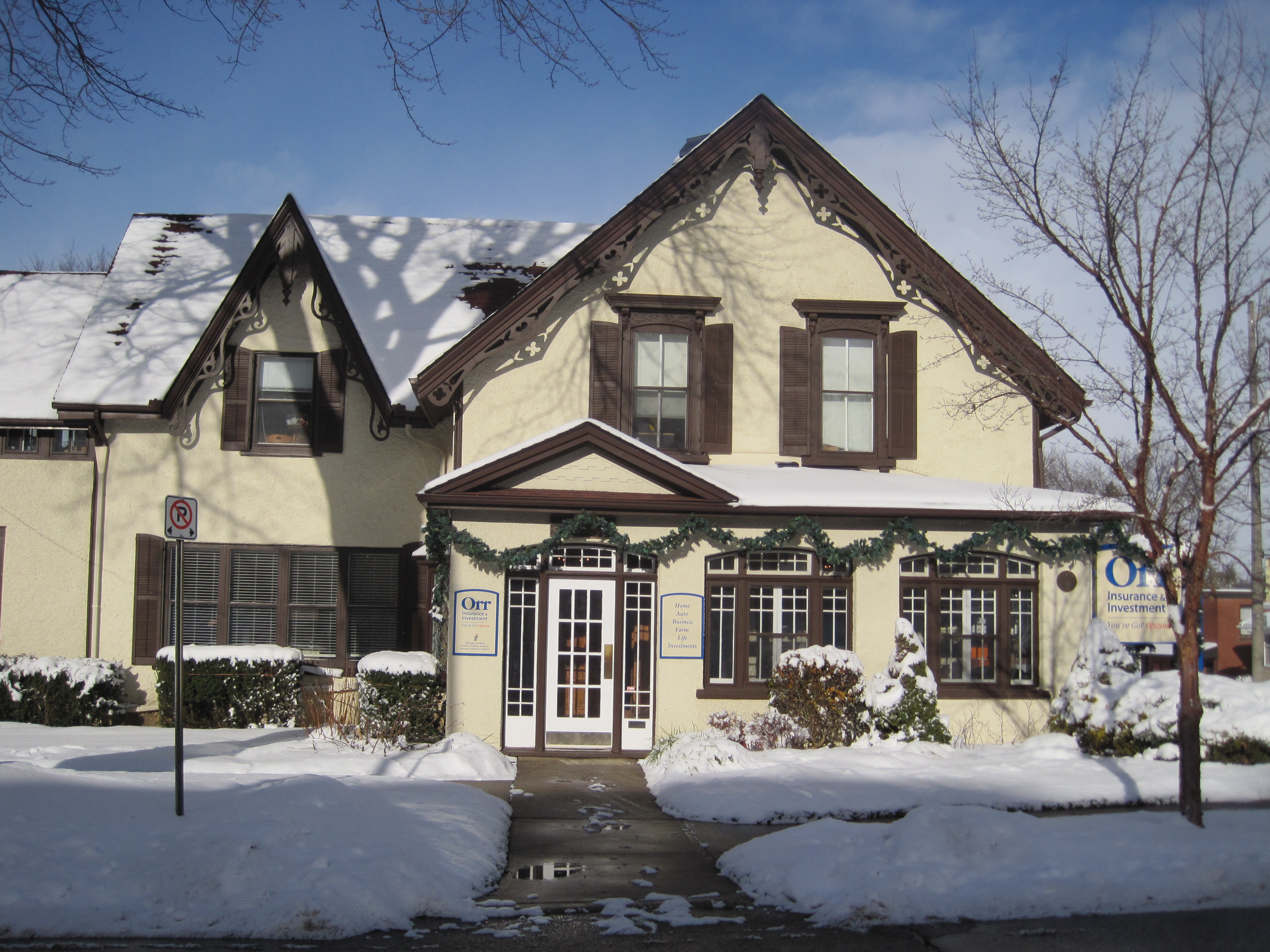 White stucco Gothic Revival style house